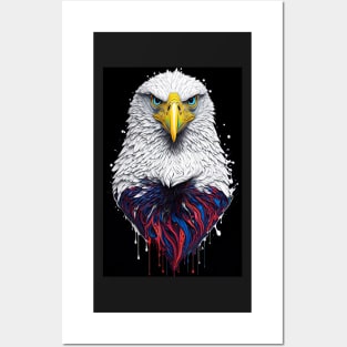 Splash Art of a Patriotic Bald Eagle in American Red White and Blue Colors Posters and Art